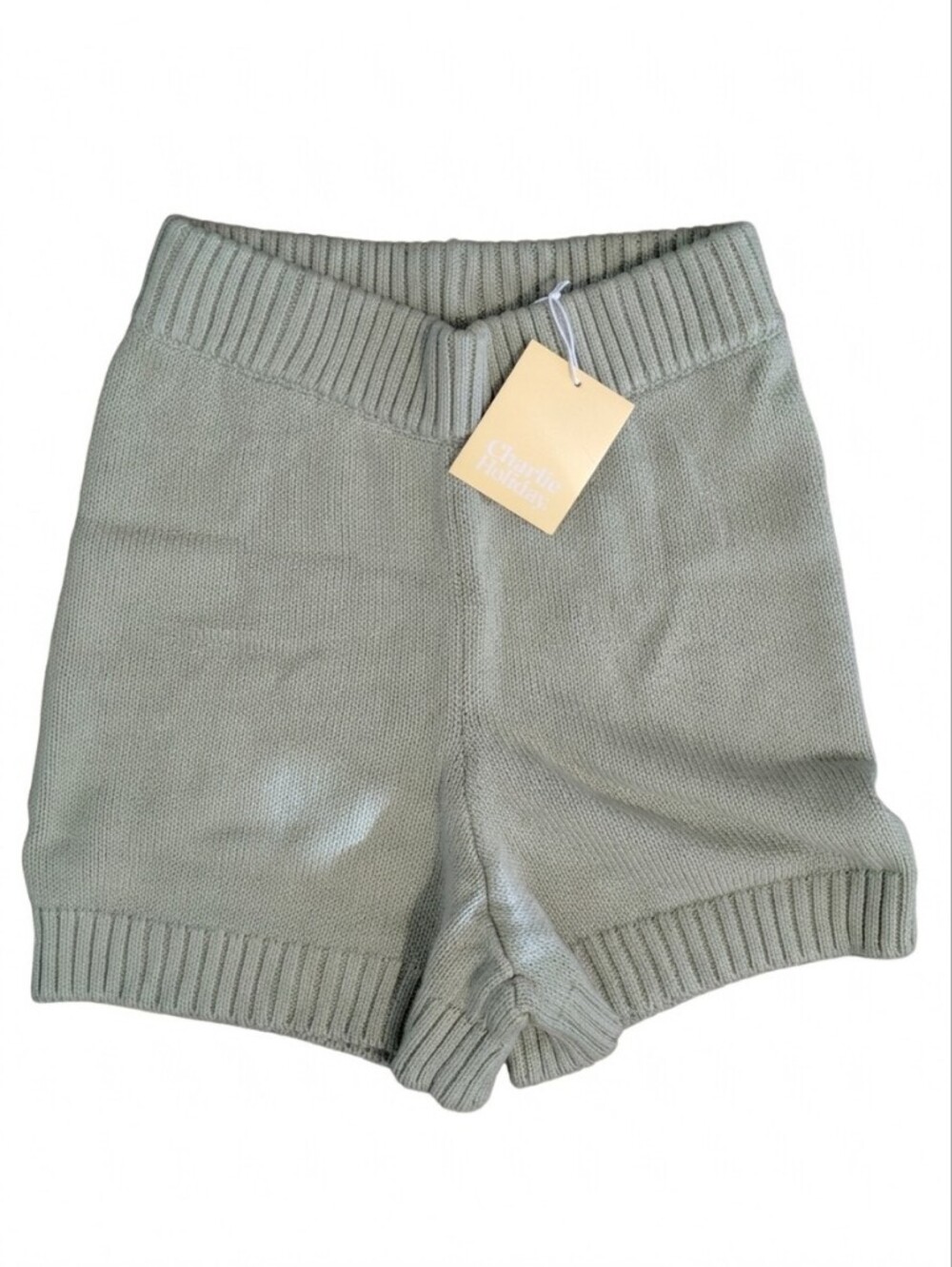 Charlie Holiday Blanche Knit Shorts XS NWT Sage Green Organic Cotton Ribbed Cozy